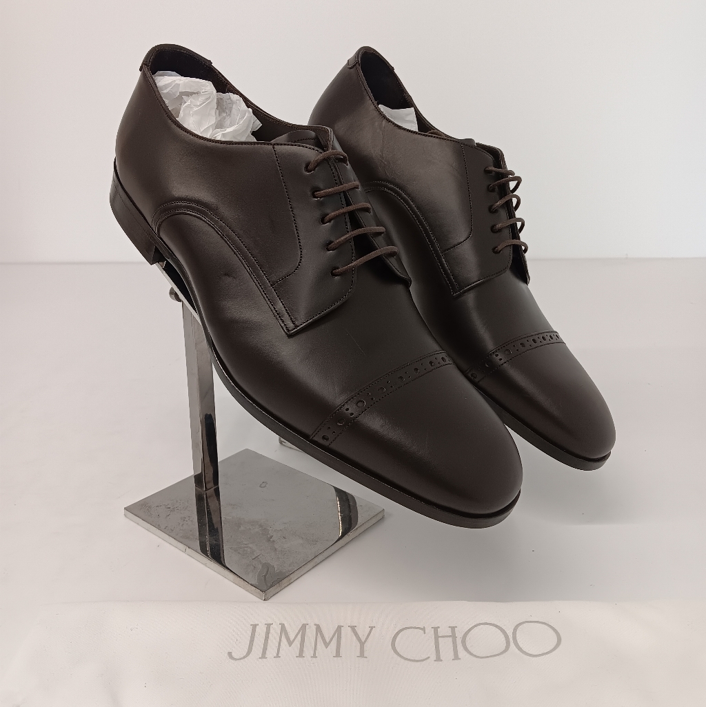 Jimmy Choo Prescott Cap-Toe Dark Brown Lace-Up Oxford Dress Shoes - Eu44/Us11